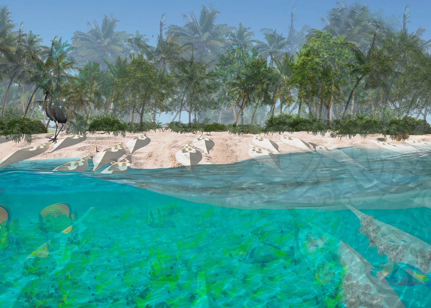 Cast shell units along a shoreline.